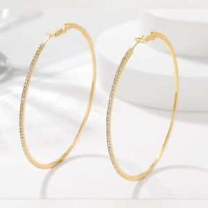 925 Sterling Silver Earrings Large Rhinestone Hoop Earrings Cubic Zirconia Gold